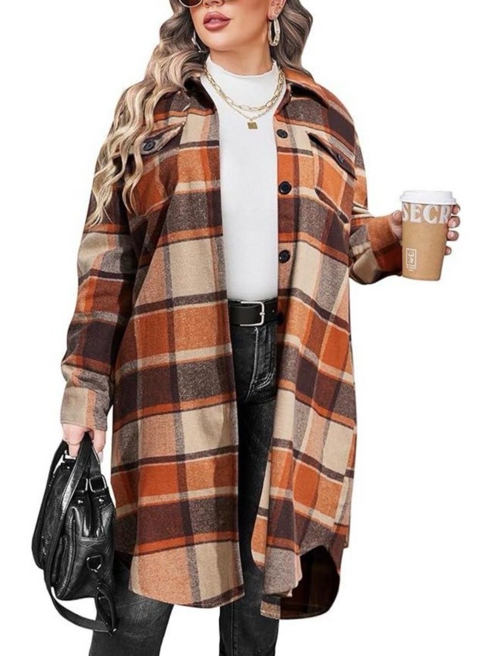 NWT Plaid Shacket in Burnt Orange and Brown Size XXL